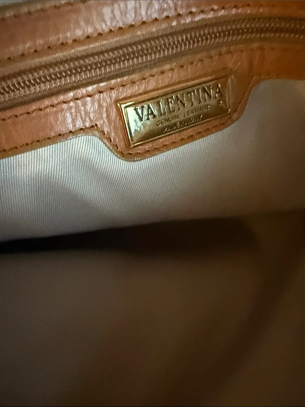 Valentina Cream Satchel with Tan Accents and Gold Plate